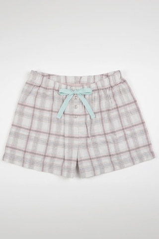 Markapia Kadın %100 Pamuk Ekose Desenli Bağcıklı Pijama Şort Pembe