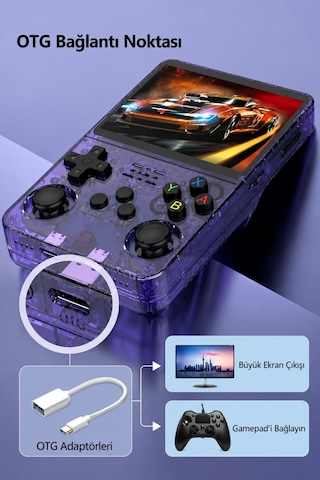 3.5 Inç Otg Çıkışlı Taşınabilir Retro Oyun Konsolu 15000+ Oyunlu El Atari Şeffaf Mor
