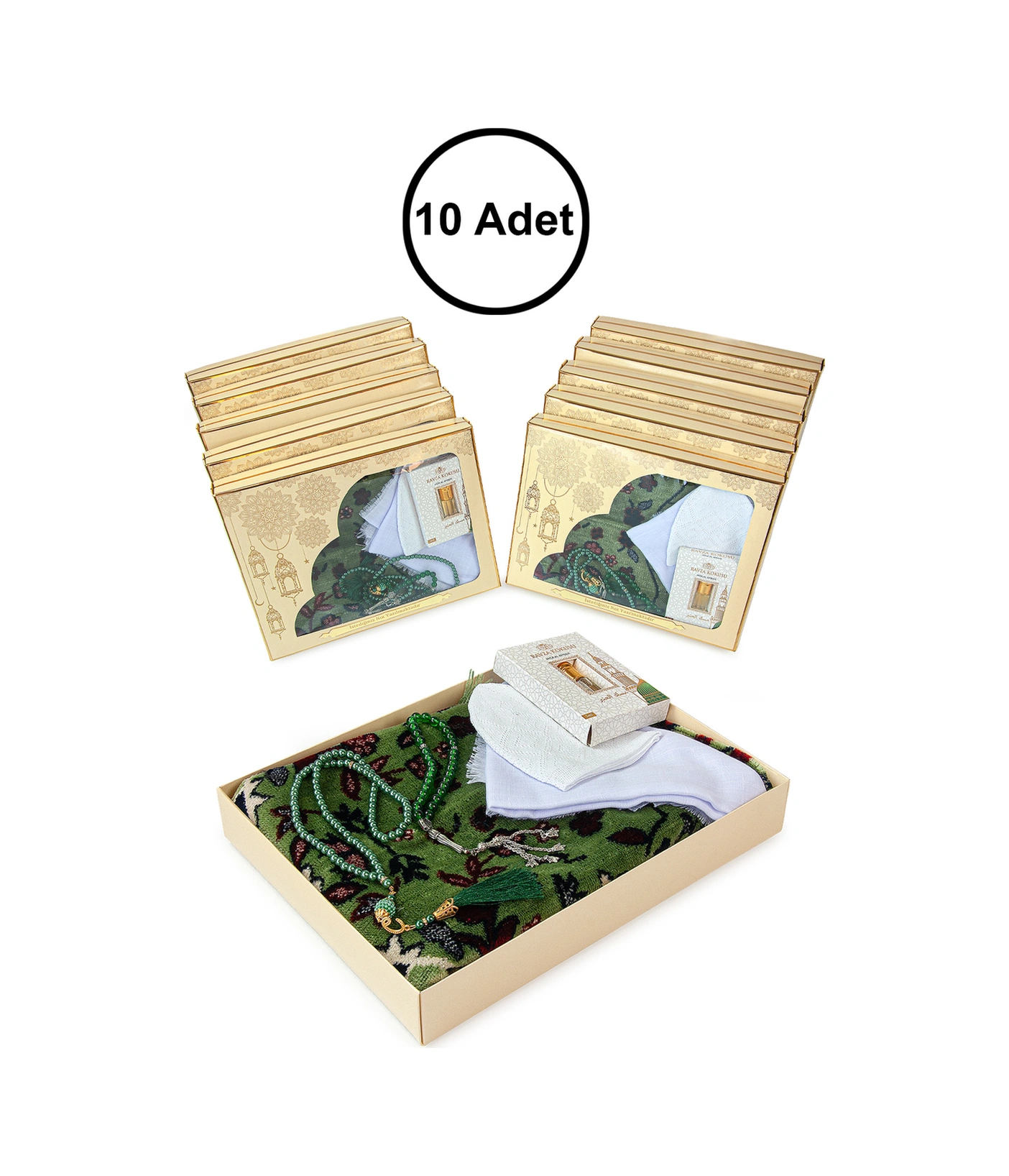 10 Adet İsme Özel Kutulu Mevlüt Seti Ravza Seccade,tesbih,esans,takke,örtü Çeyizlik Set Sarı