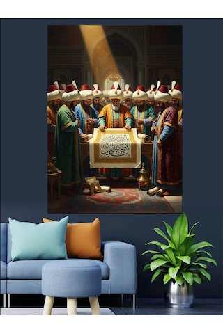 Osmanlı Sultanı Ve Divan Heyeti Dekoratif Kanvas - Mdf Ahşap Tablo