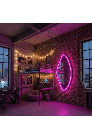 55x110 Cm Pembe Mdf Çerçeveli Led Ayna Işıklı, Modern Ve Dekoratif Duvar Aynası Pembe
