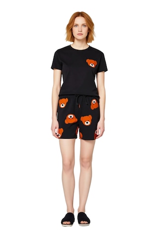 Frm Ayıcık Baskılı Çocuk Lounge Pijama Takımı Fonksiyonel Dayanıklı K Siyah