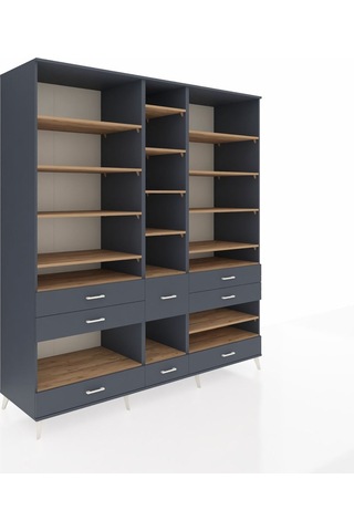 Kronos Dolap 19 Raflı 8 Çekmeceli 220x59x243 Antrasit-çam/antrasit Atlas Çam/antrasıt