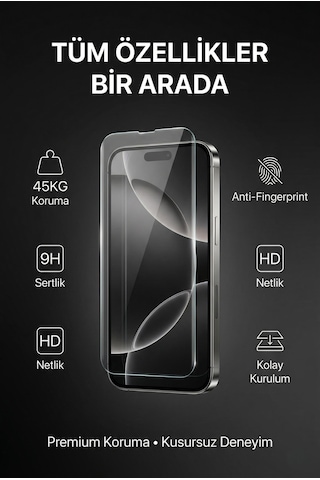 Ultra Clear iPhone 17 Pro - Pro Max Uyumlu Ekran Koruyucu Otomatik Kurulum Kiti 45kg Dayanıklı Hd Şeffaf Temperli Cam - iPhone 17 Pro Max
