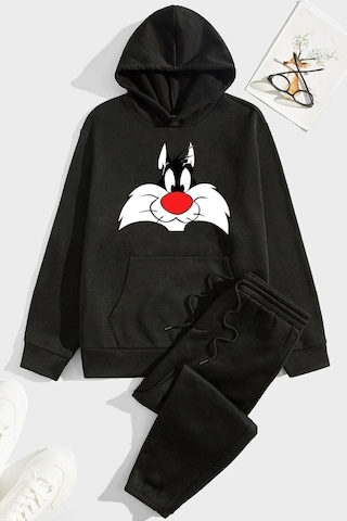 Beyaz Kapuşonlu Sylvester Eşofman Takımı Siyah