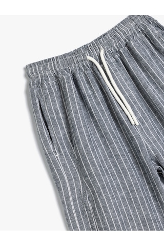 Koton Keten Şort Cepli Beli Lastikli Bağlamalı Beyaz Çizgili 4skb40014tw Beyaz