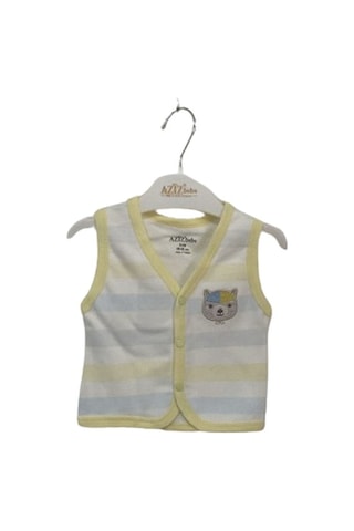 Aziz Bebe Ayı Baskılı Renkli Çizgili Bebek Yelek 2432 001