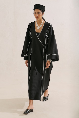 Manuka Keten Tasarım Bağlamalı Kimono Siyah Ss26kmn00007-021.10199