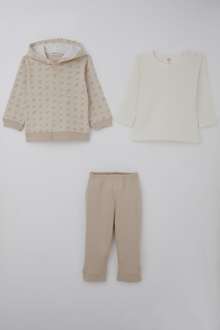 Breeze Erkek Bebek Bodyli 3 Lü Takım Desenli 4 Ay-1 Yaş, Bej Bej