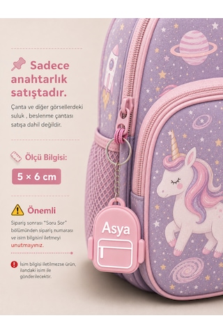 Kişiye Özel İsimli Okul Çantası Anahtarlığı Kişiselleştirilebilir Hediye Açık Pembe