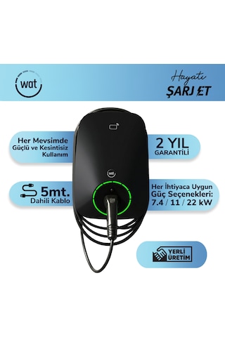 Wat Mobilite Home Master 22 Kw Güçlü Ev Şarj Cihazı 5mt. Dahili Kablo Ip55 Koruma Seviyesi İle 4/7/11/22 Kw