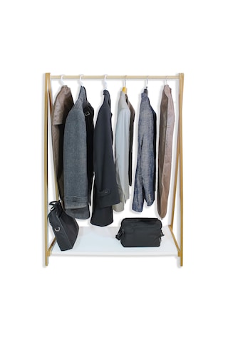 Dzgn Home Raflı Konfeksiyon Elbise Askılık, Ahşap Ayaklı Askıl... Ahşap