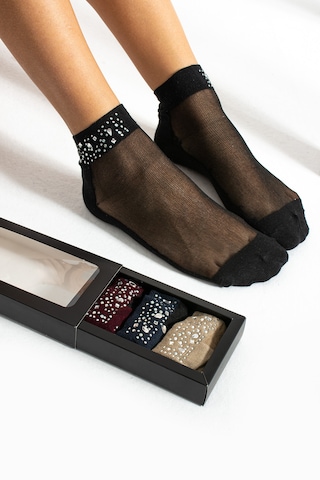 Tgsocks Taşlı 4'lü Kutulu Kadın Çorabı Siyah