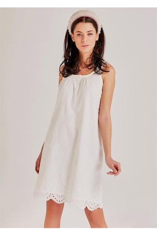 Magic Form 30108 Kendinden Brode Desenli Sabahlık Gecelik Takım - Ekru