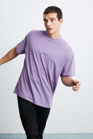 Grimelange Rıver Erkek Oversize Fit Bol Kesim Nakış Işlemeli Basic Örme Mor T-shirt Mor