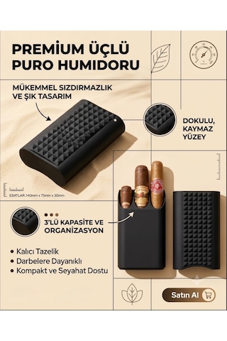 Modüler Plastik Puro Taşıma Kutusu 3'lü Ayarlanabilir Kapaklı Şık Puro Saklama Kılıfı Premium Kalite Siyah