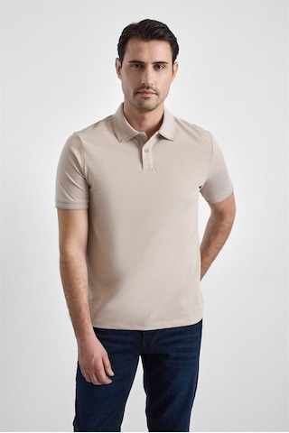 Süvari Bej Regular Düz Baskısız Pike Fermuarlı Polo Yaka Nefes Alabilen Tişört Ts1014000472-bj3