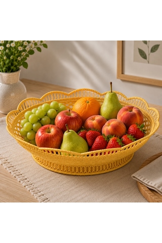 Plastik Dantel Desenli Ekmek, Meyve Sepeti-418 Sarı