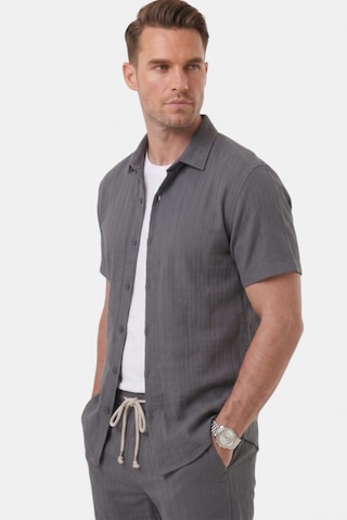 Deep Sea Deepsea Füme Slim Fit Çizgi Dokulu Keten Görünümlü Kısa Kol Erkek Spor Gömlek 2602648