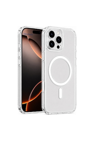 Apple iPhone Uyumlu 16 Pro Max Yumuşak Magsafe Kablosuz Şarj Destekli Şeffaf Kılıf Kamera İçin Yükseltilmiş Çerçeve