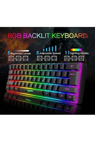 Blue Switch Mini Rgb Oyun Klavyesi Gaming Mekanik 62 Tuşlu 18 Rgb Led Usb Type-c Kablo