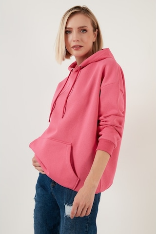 Lela Regular Fit Pamuklu Kapüşonlu Yaka Şardonlu Kışlık Bayan Sweat 5863854 Fuşya