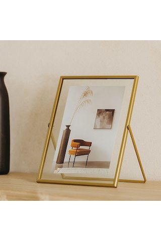 Porsima Dhz90103 Altın Metal Modern Dekoratif Cam Fotoğraf Çerçevesi Masa Duvar Fotoğraf Çerçevesi 20x25cm