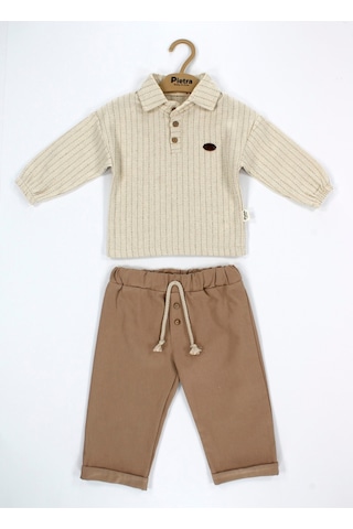Babyhola Polo Yaka Bayramlık Erkek Bebek İkili Alt Üst Takım Set 2222 Kahverengi