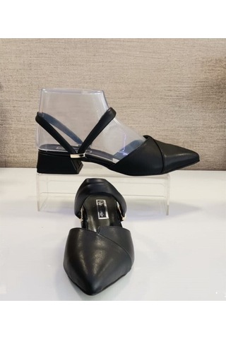 De Scarıo 582 Kadın Kısa Topuklu Arka Açık Ayakkabı Siyah