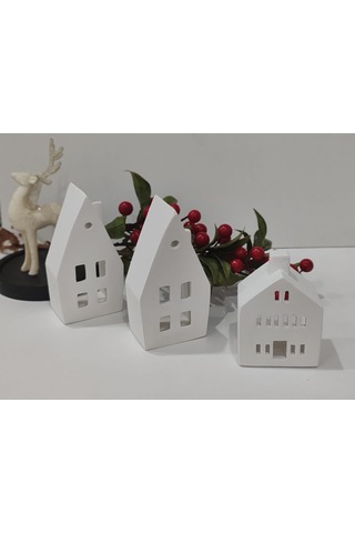 Home Yılbaşı Ev Mumluk Seti, Beyaz Yüksek Kaliteli Malzeme Dekoratif Obje, Biblo, Ev Dekoru, Masa Dekoru, Yılbaşı Dekoru, Hediyelik Beyaz