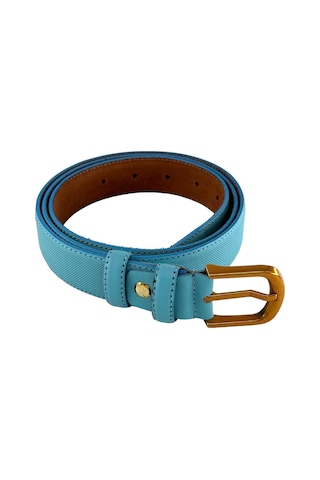 3 Cm Genişlik %100 Hakiki Roys Deri Nikel Tokalı Dikişli Kadın Kemer Kırmızı - B817 Mavi