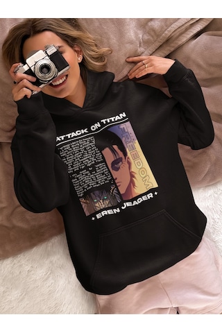 Sevbano Eren Yeager Baskılı Unisex Oversize Attack On Titan Anime Karakte Siyah