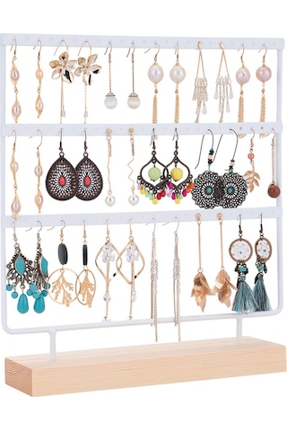 Küpe Organizatör Tutucu 3-katmanlı 72 Delik Küpe Tutucu Beyaz Beyaz