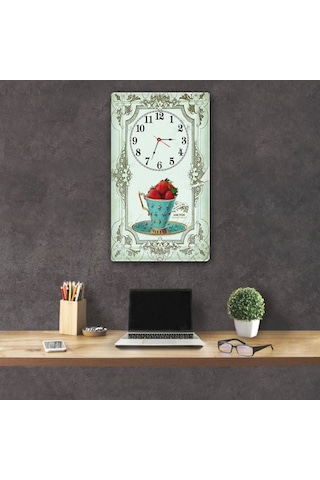 Decorıta Cam Saat | Mint Yeşili Vintage Temalı Çok Renkli