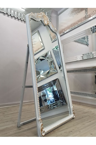 Ayna Denizi Princess White Gold Model Beyaz Altın Renk Dekoratif Ayaklı Boy Aynası Beyaz - Altın