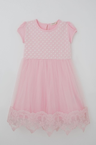 Breeze Kız Çocuk Elbise Vintage Dantel Detaylı Tüllü Çiçek Desenli Elbise 4-9 Yaş, Pembe