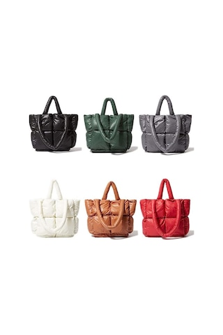 Fosenze Şık Kadın Omuz Çantası - Yumuşak Kışlık Pedli Tote Bag, Geniş Ve Fonksiyonel, Beyaz Renk Çok Renkli