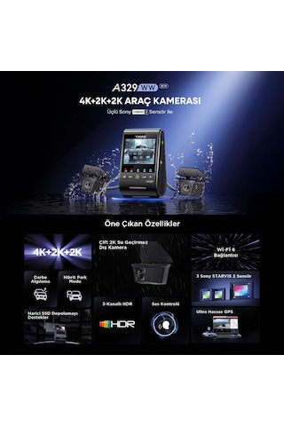 Viofo A329ww 3 Kanal 4k Tır Ve Kamyon Araç Kamerası Ön 4k + Çift Hdr Su Geçirmez Arka Kamera, S Sku: Smgstk9a5a29690e