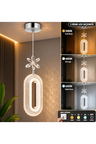 Serra Tekli Gold Ledli Led Avize 3 Renk Modu Oturma Odası Yatak Odası Led Avize Krom - Gümüş