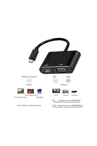 Type C To Hdmı+vga Çevirici Dönüştürücü Adaptör Usb C Çevirici
