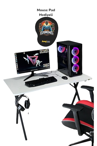 Heygaming Profesyonel Oyuncu Masası Beyaz Bilgisayar Masası Beyaz - Siyah