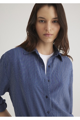 Mavi - Çizgili Lacivert Gömlek 1210683-80736 Lacivert