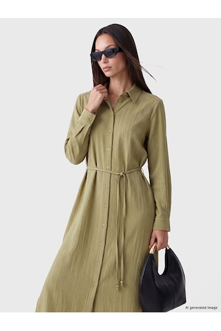 Lcw Everyday Yeşil Oversize Gofre Kadın Gömlek Tunik