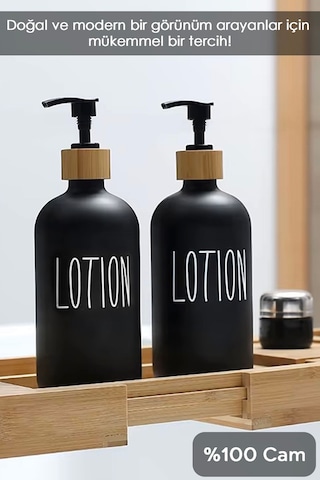 2 Adet Banyo Sıvı Sabunluk - Cam Losyon Şampuan Şişesi 500 Ml - Siyah