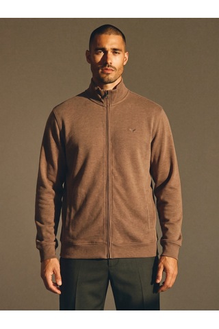 Maccali Erkek Kahve Büyük Beden Pamuklu Fermuarlı Sweatshirt Kahverengi