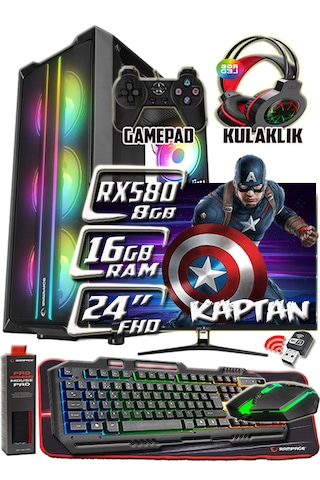 Warbox Kaptan Xeon X5650 16 GB 256 GB SSD + 250 GB HDD 8 GB RX580 24" W10P Masaüstü Bilgisayar