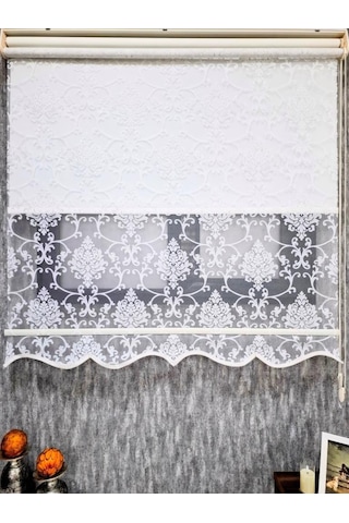 Bbb Simli Damask Desenli Çift Mekanizmalı Tül Stor Perde Ekru Mt1018s Ekru