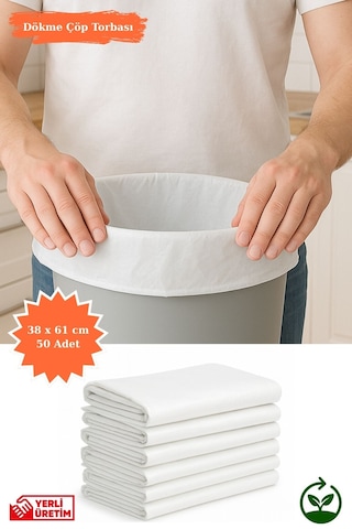 Beyaz Dökme Çöp Torbası Kalın Dayanıklı Ev Mutfak İş Ofis 38x61 Cm 50 Adet