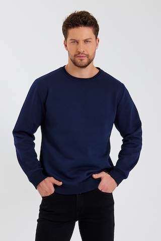 MMetalic Bisiklet Yaka Etiket Detayı İçi Pamuklu Erkek Sweatshirt Lacivert