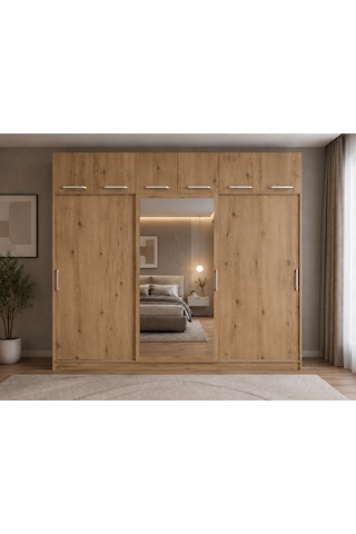 Luma Tamamı Mdf Sürgü Kapaklı Dolap Gardırop Yüklüklü Çam 180 Cm